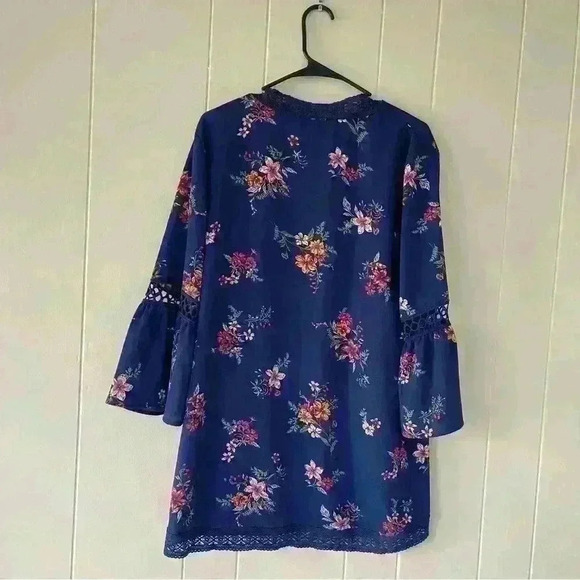 NO BOUNDARIES WOMENS NAVY FLORAL LONG SLEEVE OPEN FRONT CARDIGAN SIZE L (11-13) - Picture 6 of 11